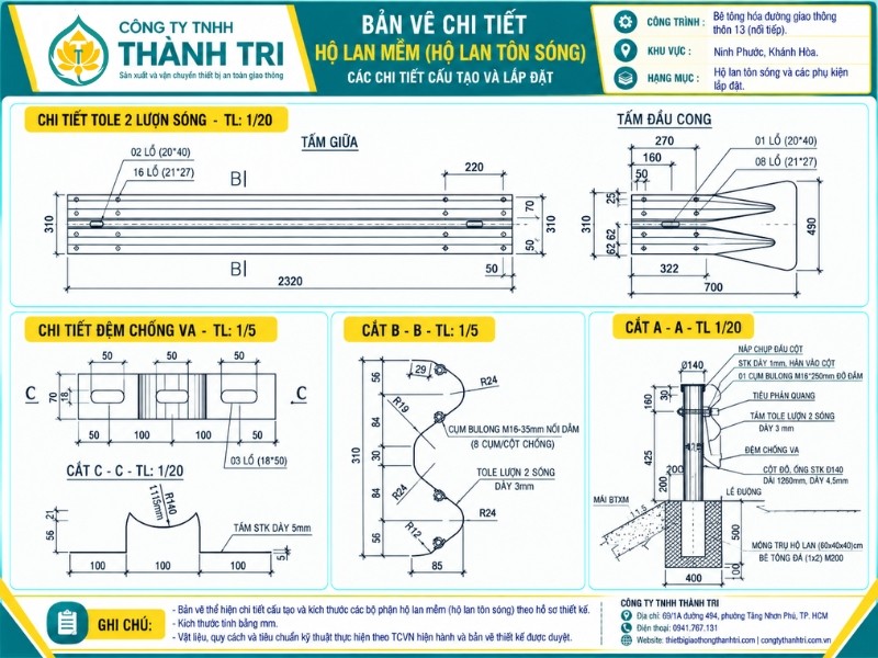 Bản vẽ chi tiết tấm sóng và trụ hộ lan Bản vẽ chi tiết tấm sóng và trụ hộ lan