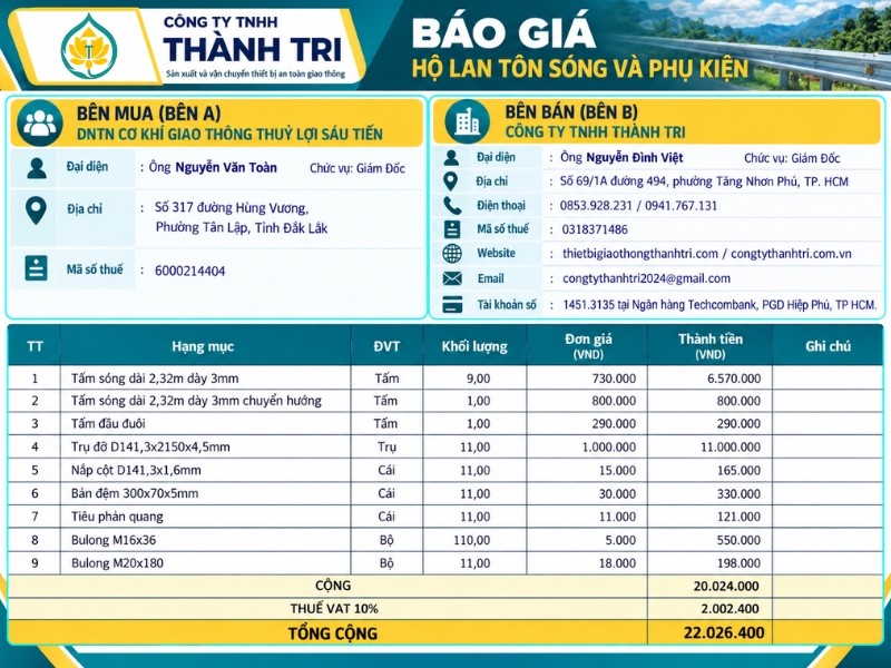 Báo giá hộ lan tôn sóng công ty Sáu Tiền ở Đắc Lắc Báo giá hộ lan tôn sóng công ty Sáu Tiền ở Đắc Lắc