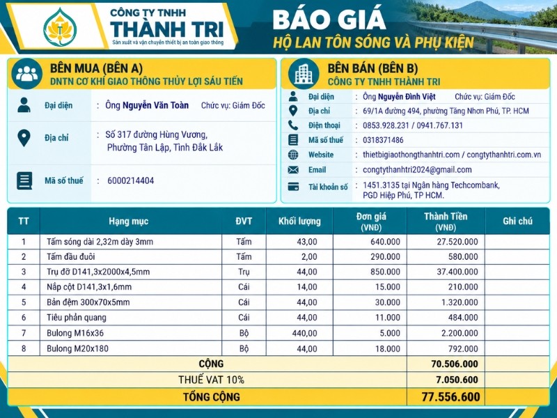 Báo giá hộ lan tôn sóng công ty Sáu Tiền ở Đắc Lắc Báo giá hộ lan tôn sóng công ty Sáu Tiền ở Đắc Lắc