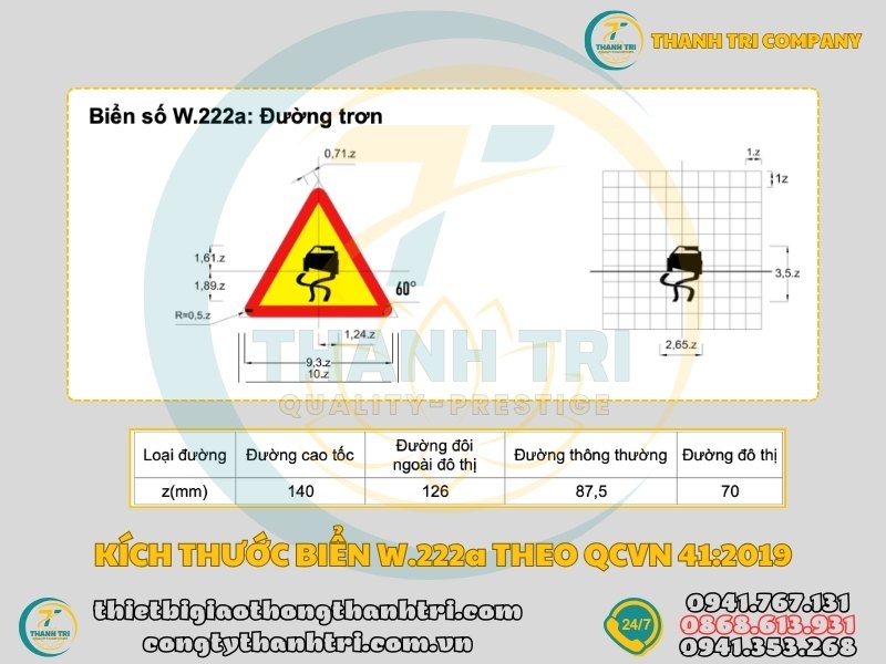 Biển báo đường trơn W.222a