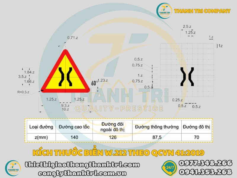 Biển báo cầu hẹp W.212