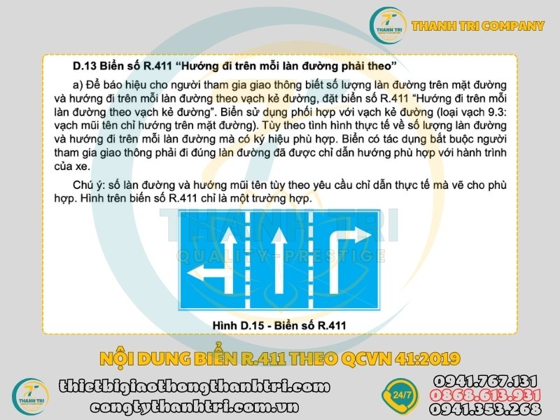 Biển báo hướng đi trên mỗi làn đường phải theo R.411