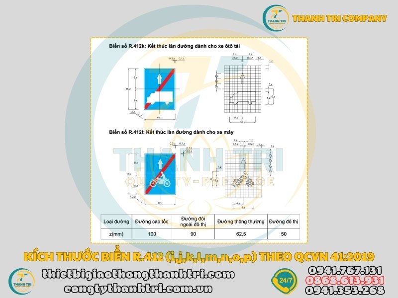 Biển báo làn đường dành riêng cho từng loại xe R.412