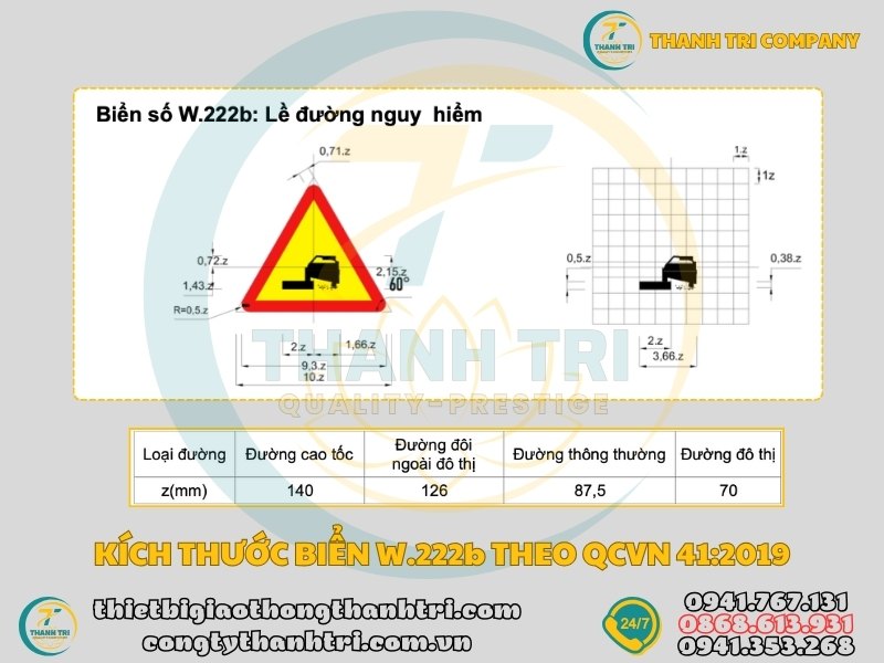 Biển báo lề đường nguy hiểm W.222b