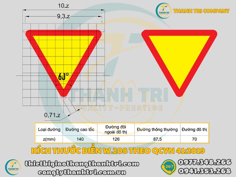 Biển báo tam giác ngược W.208 giao nhau với đường không ưu tiên