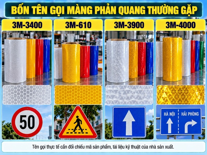 Bốn tên gọi màng phản quang biển báo thường gặp Bốn tên gọi màng phản quang biển báo thường gặp