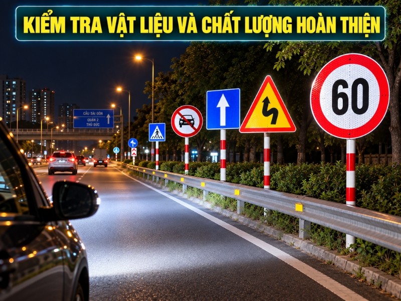 Kiểm tra vật liệu và chất lượng biển báo sau khi lắp đặt hoàn thiện Kiểm tra vật liệu và chất lượng biển báo sau khi lắp đặt hoàn thiện