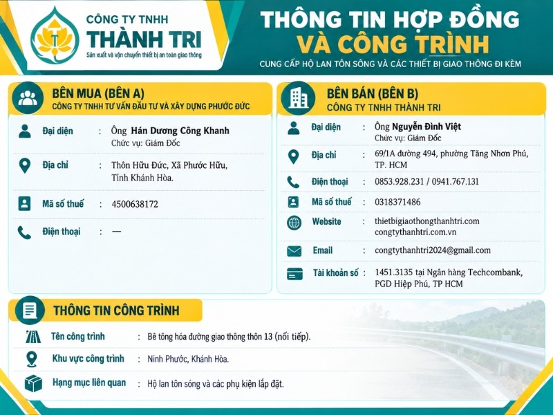 Thông tin hợp đồng đơn hàng hộ lan tôn sóng tại Khánh Hoà Thông tin hợp đồng đơn hàng hộ lan tôn sóng tại Khánh Hoà