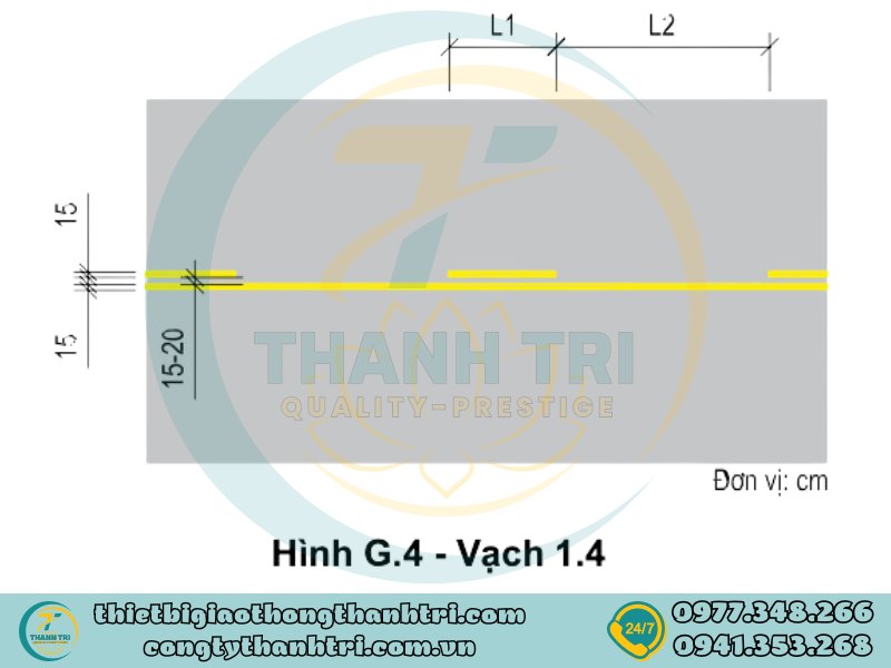 Vạch kẻ tim đường vạch 1.4 vạch đôi một nét liền một nét đứt màu vàng