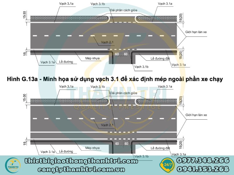 Vạch sơn kẻ đường mép đường xe chạy vạch 3.1